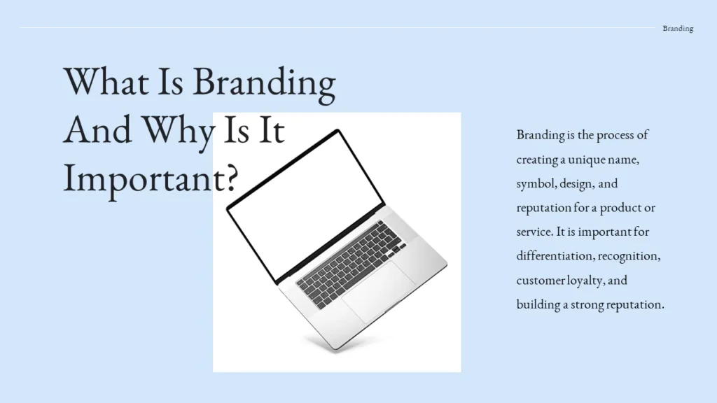 Branding's importance: Laptop graphic slides. Engaging designs on why it's vital.
