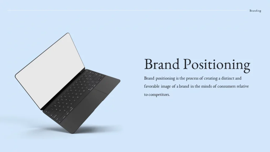 Explore Brand Positioning templates: Sleek laptop designs for impactful presentations.