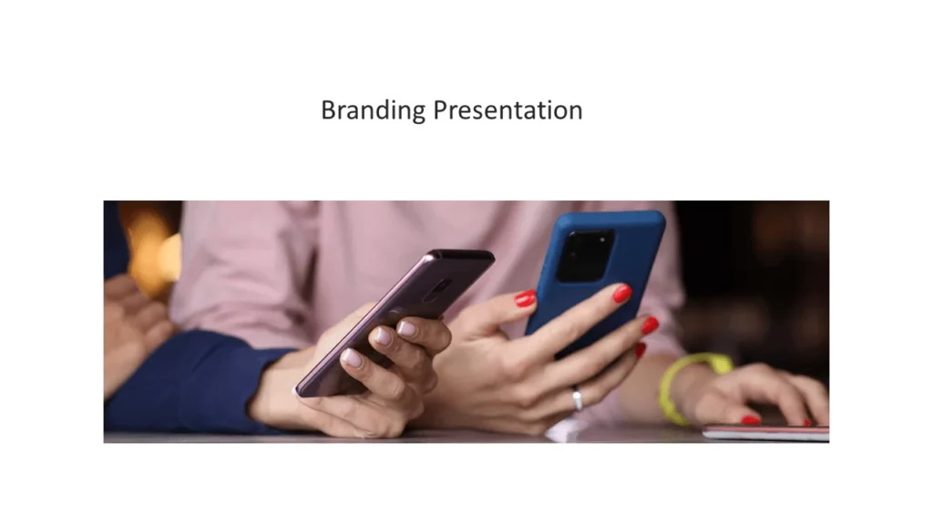 Branding presentation with two hands holding mobile devices, eager to see our creative presentation designs.