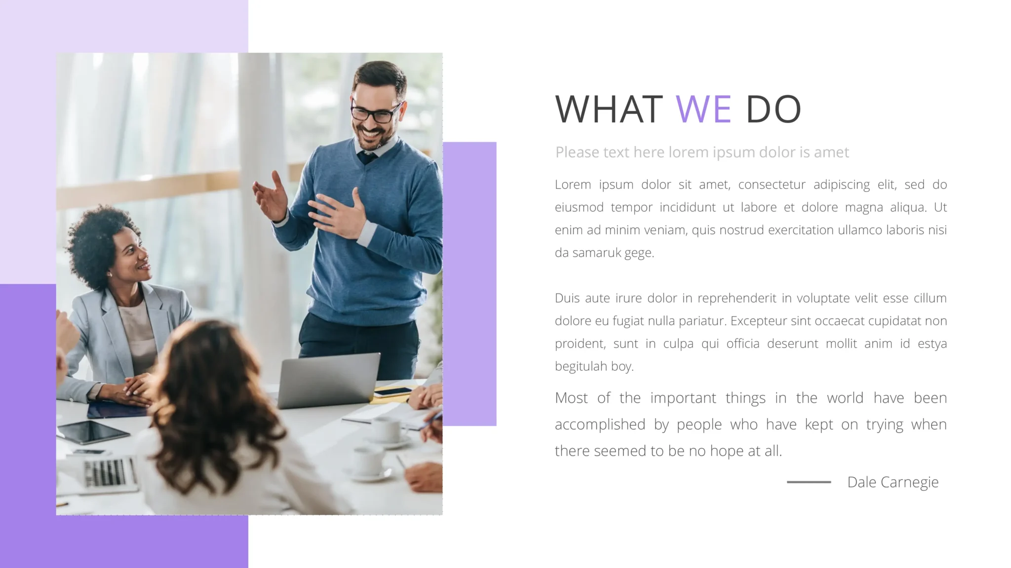 What we do: PPT Design with discussion people on a white background