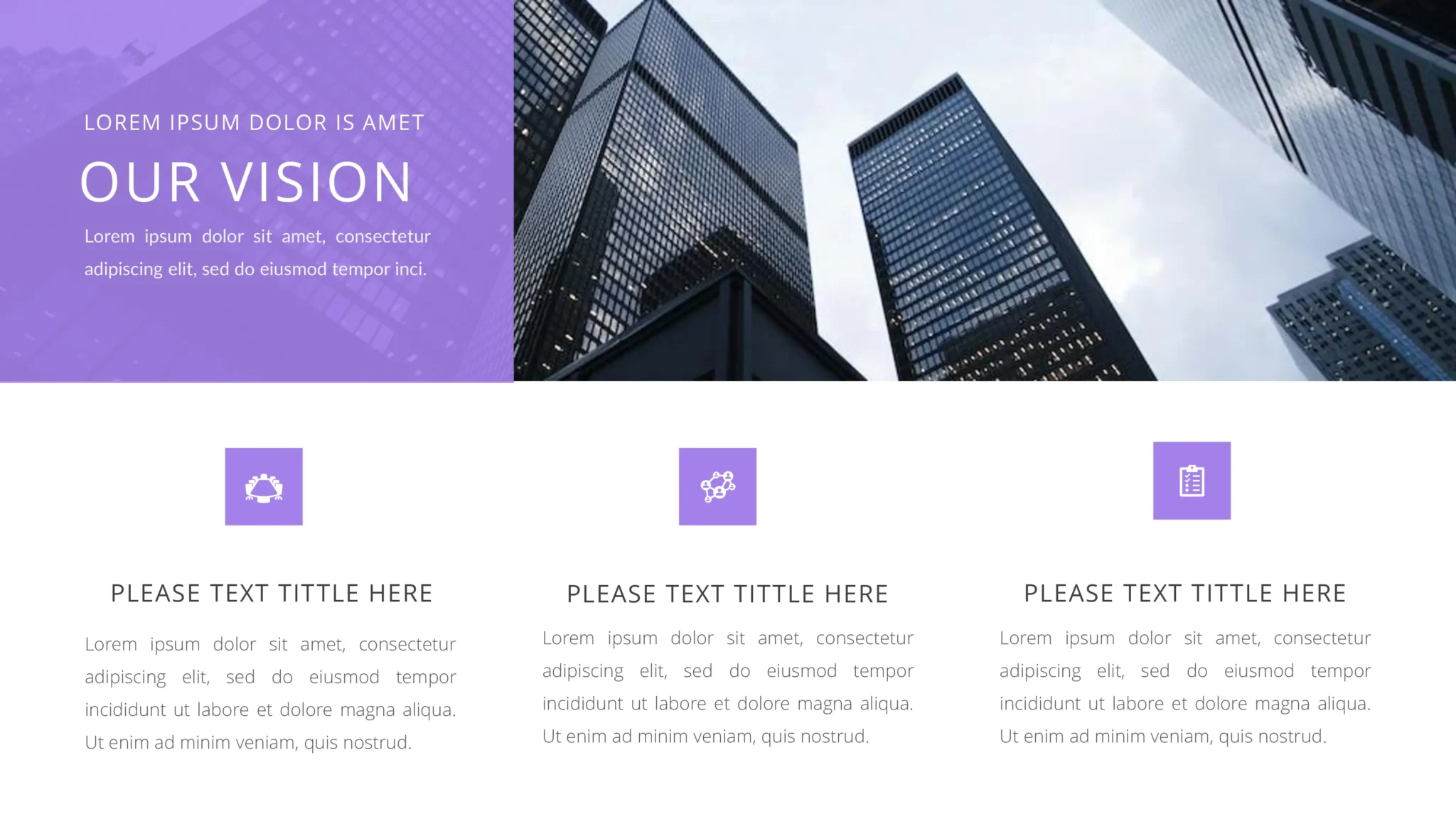 Clear 'Our Vision' presentation templates featuring company front and compelling content.