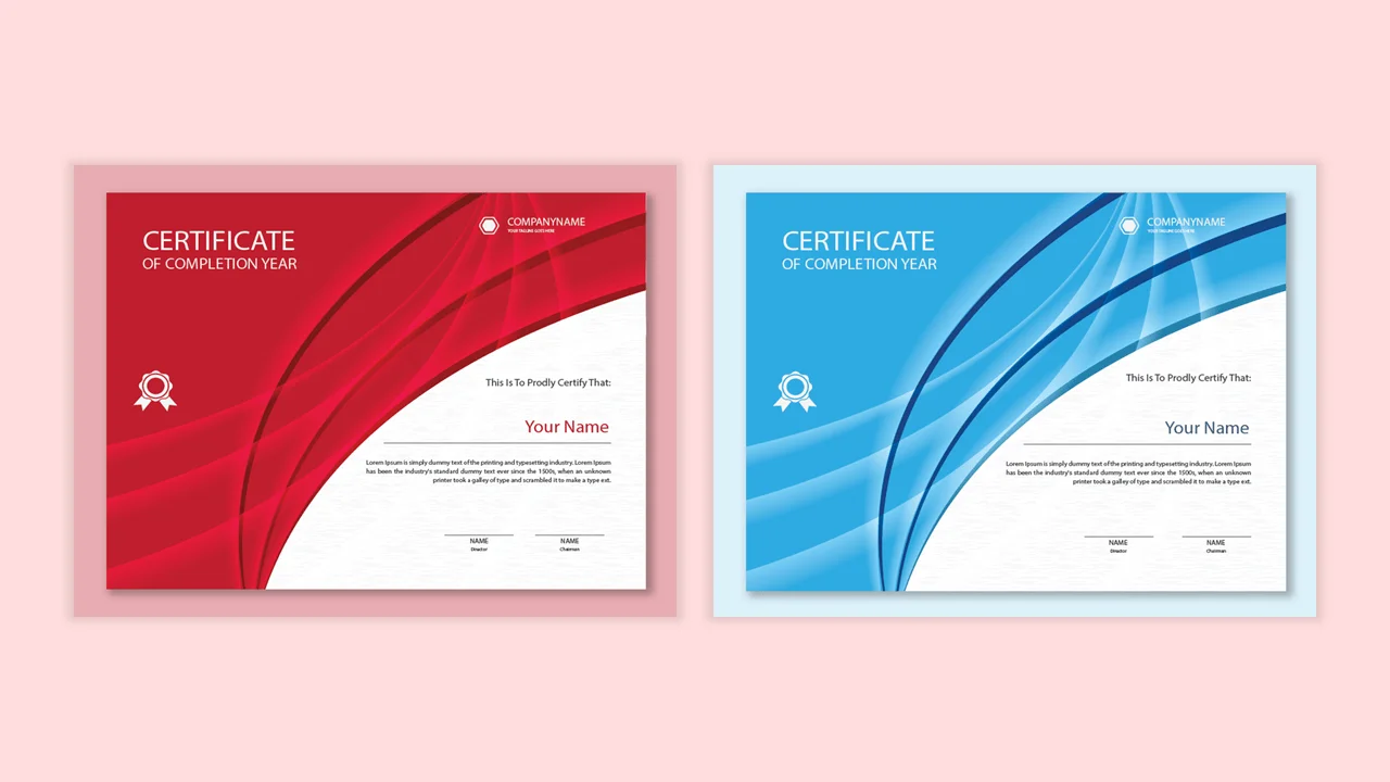 Pink background divided into red and blue boxes, showcasing captivating certificate designs."