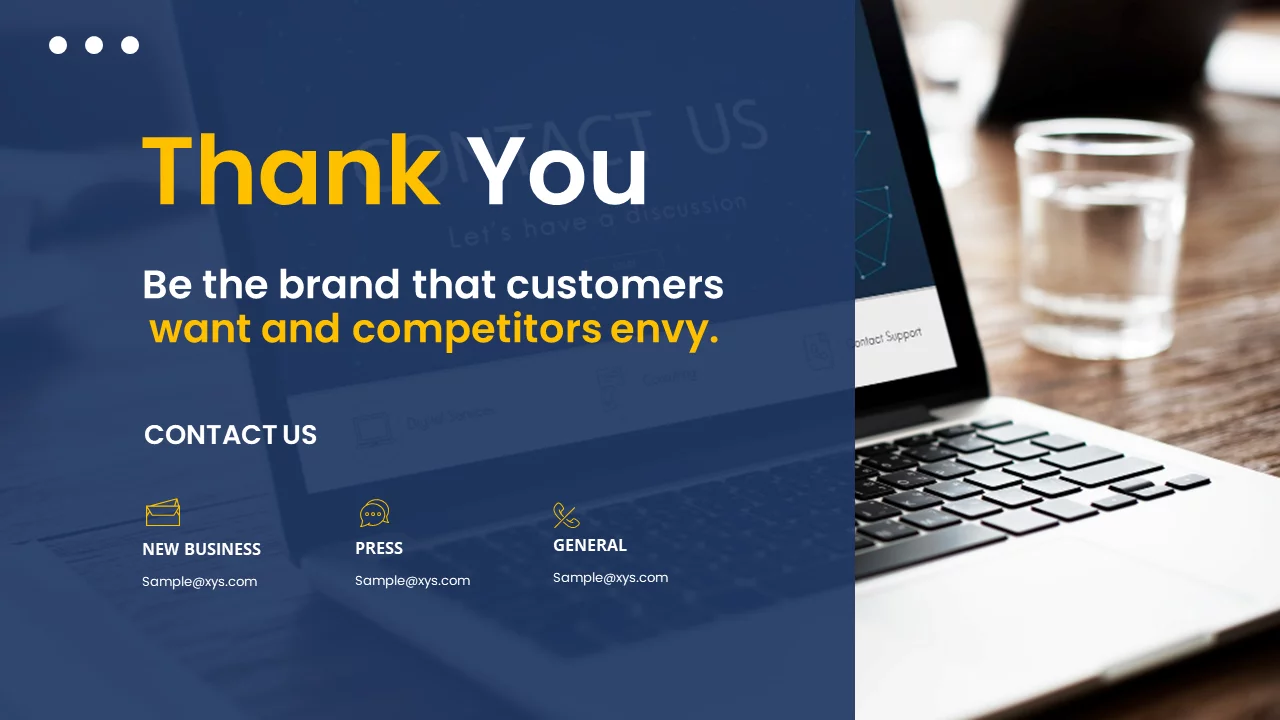 Thank you- presentation design with a background image of an opened laptop.
