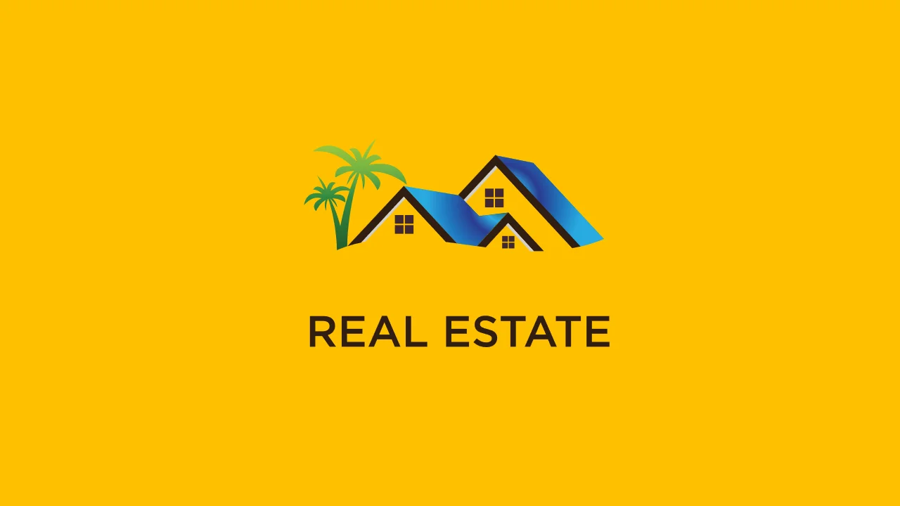Real estate design services on yellow background.