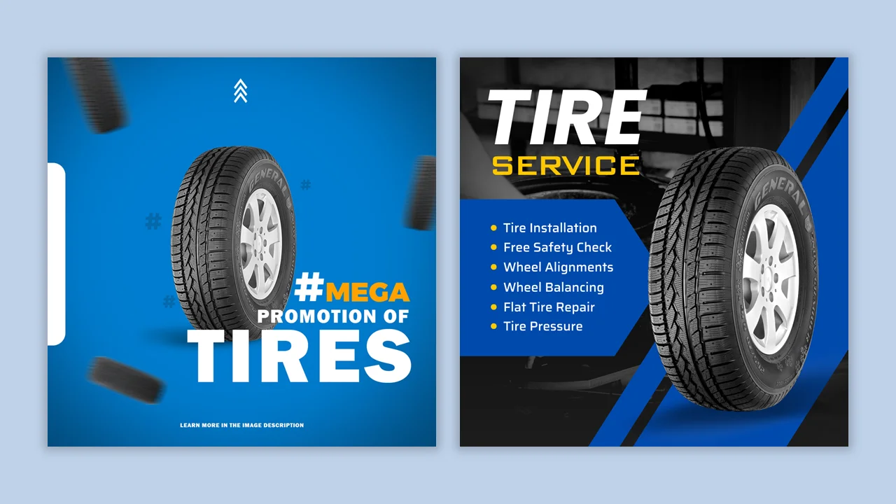 There are two tire-related slide designs with a blue background.