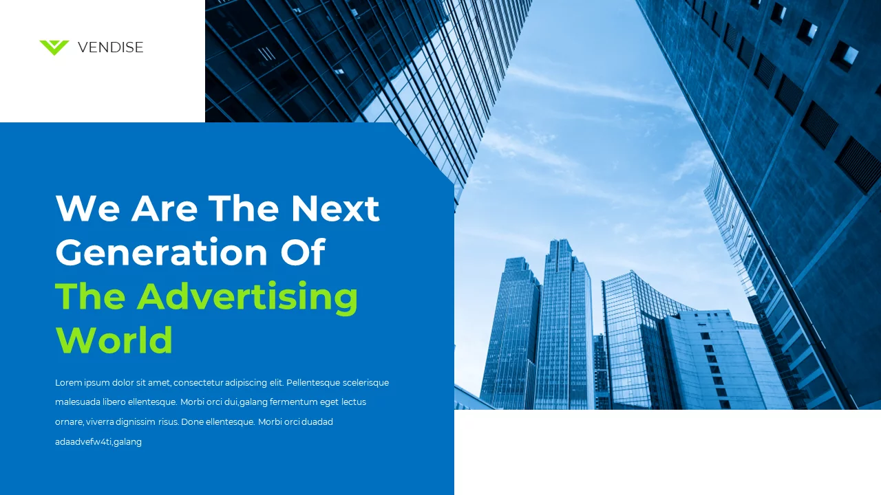 We are the future of advertising! Exciting presentation templates with company front and innovative content.