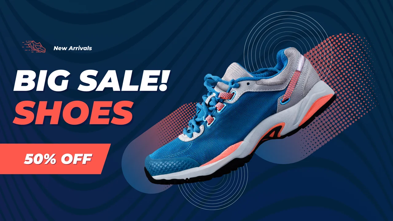 Blue background and shoe image in a big sale promotion design.