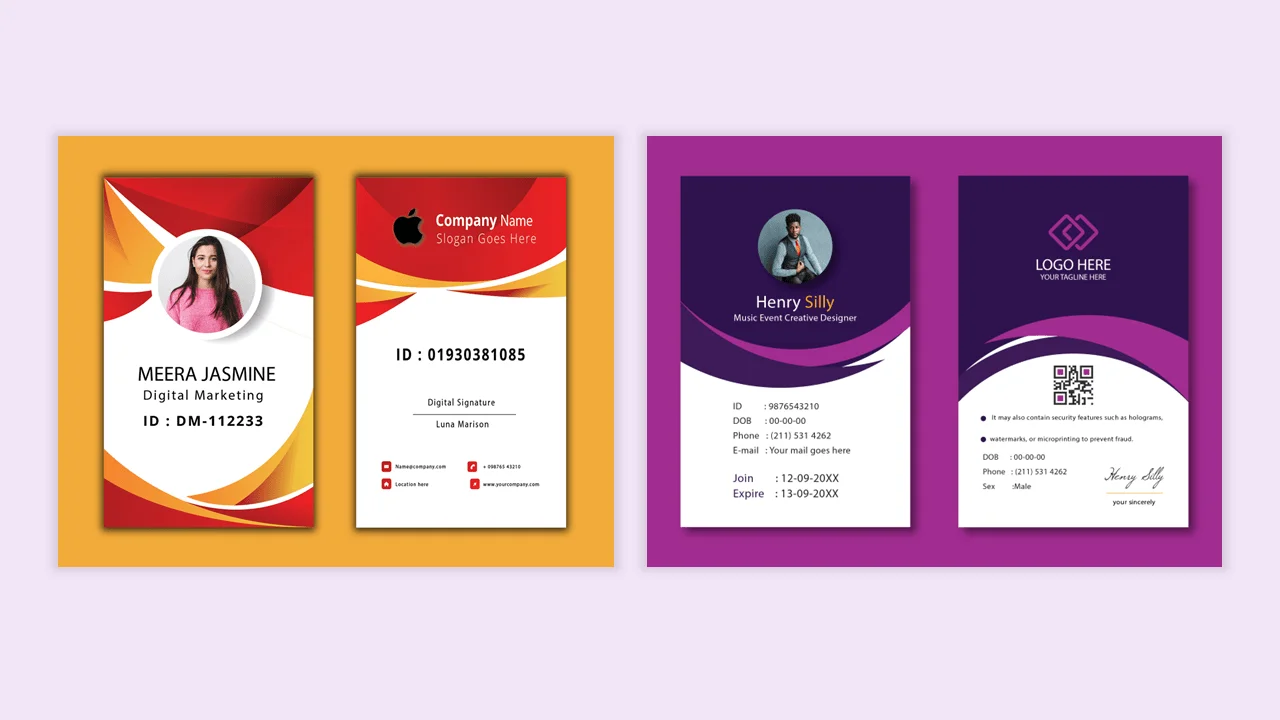 Person details on one side, company logo on the other side Presentation designs.