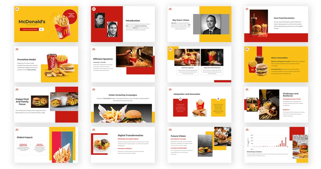 A visually engaging pitch deck showcasing the company profile of McDonald's, featuring compelling visuals, key business insights, and strategic information to captivate stakeholders.