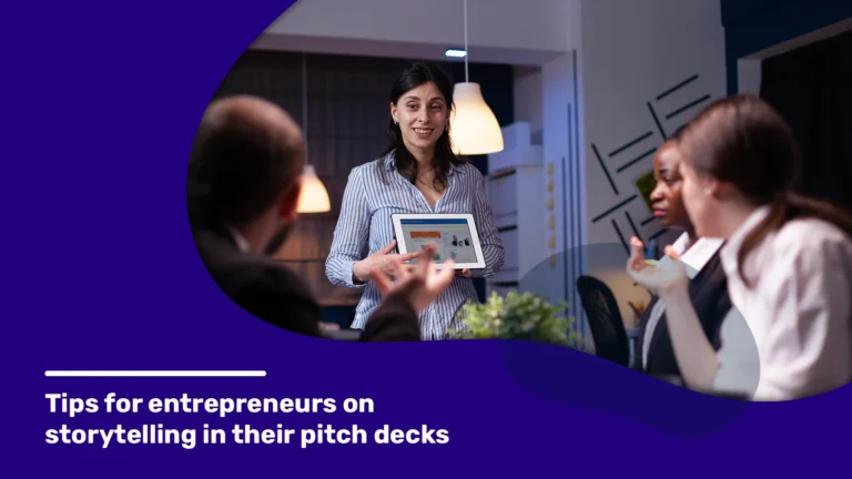 A professional pitch deck designer giving tips for entrepreneurs on storytelling in their pitch decks.