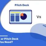 Comparison of a Pitch Deck (slide with chart) vs. PitchBook (binders with reports) with text: 'PitchBook or Pitch Deck - Which Do You Need?