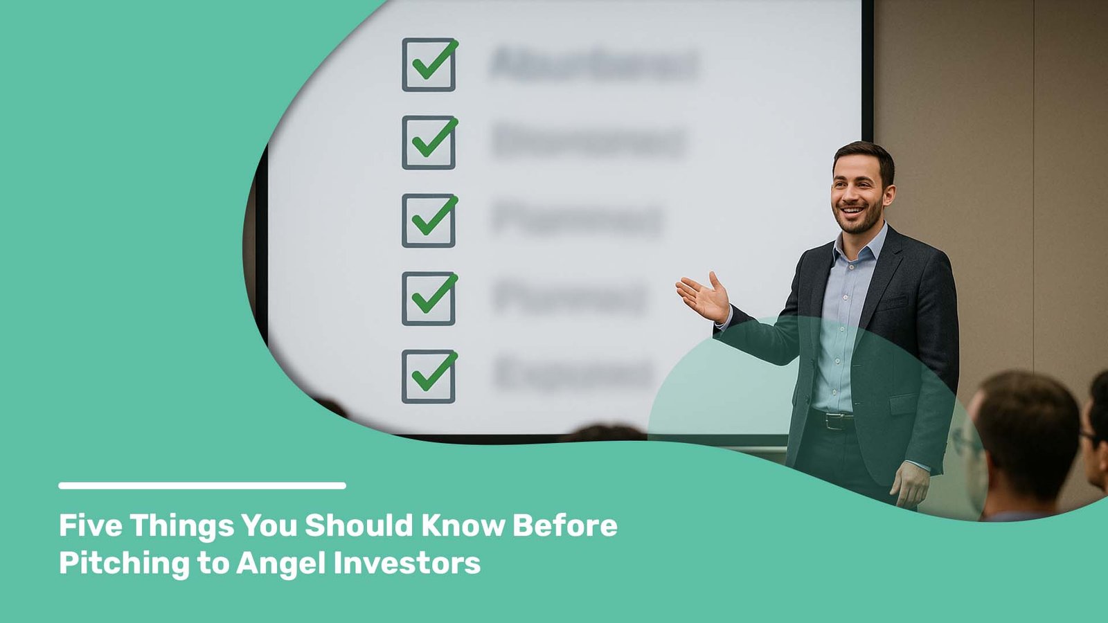 Presenter explains checklist on screen to audience during a session on pitching to angel investors.