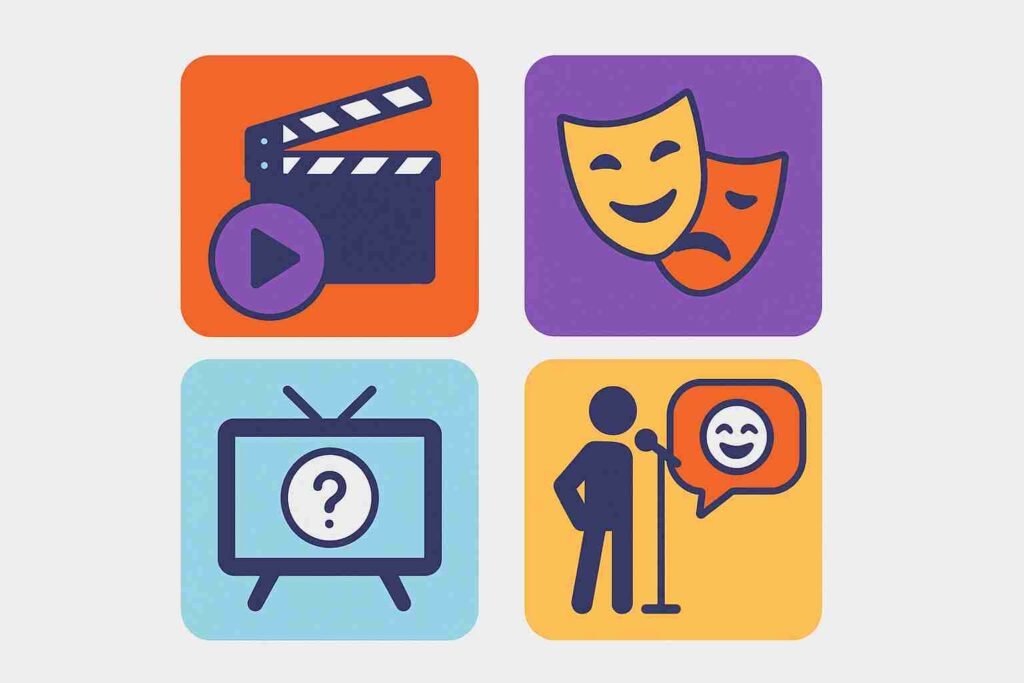 Illustration with four different scenes representing various emotional tones and moods used in TV show storytelling.